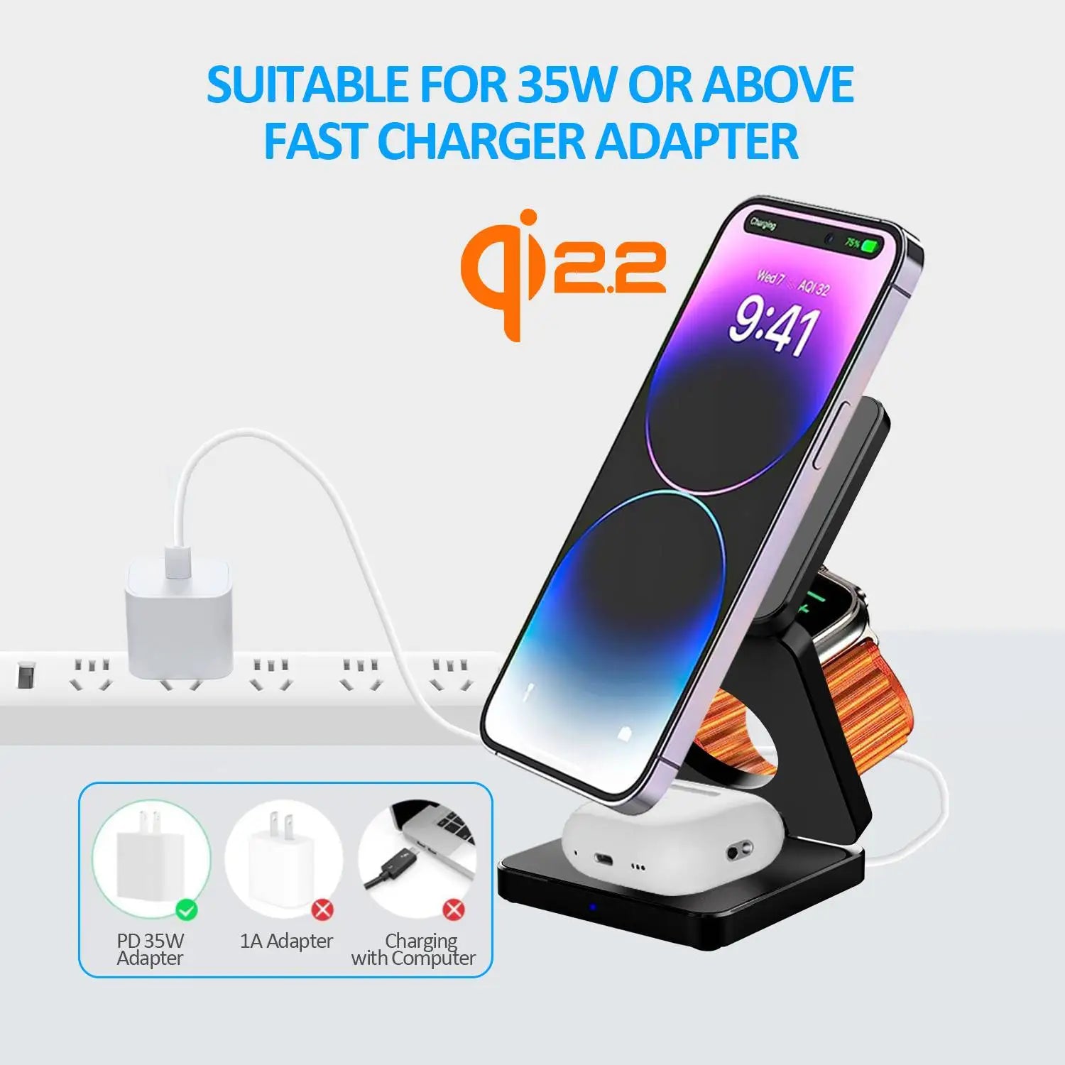 Station de Charge Sans Fil 3-en-1 Magnétique 25W Qi2 – iPhone, Apple Watch & AirPods