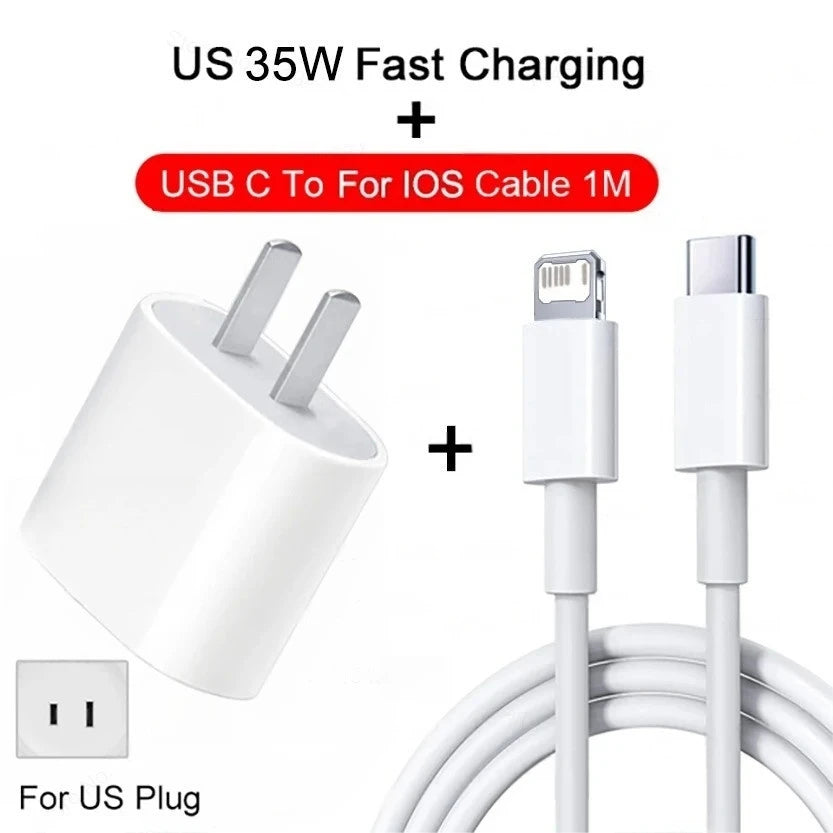 Chargeur Secteur Rapide PD 35W + Câble USB-C Haute Vitesse pour iPhone