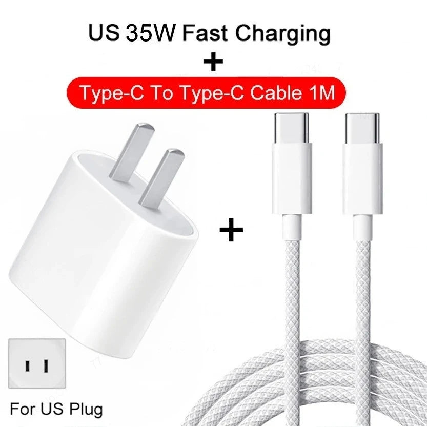 Chargeur Secteur Rapide PD 35W + Câble USB-C Haute Vitesse pour iPhone